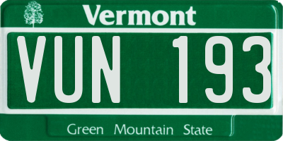 VT license plate VUN193
