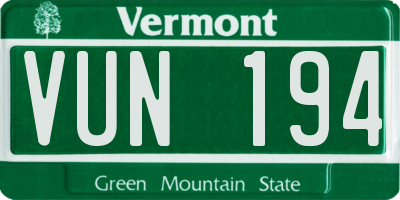 VT license plate VUN194