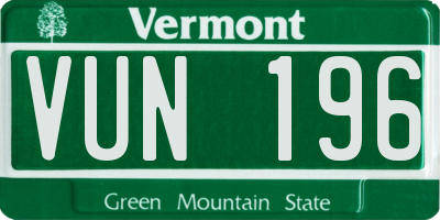 VT license plate VUN196