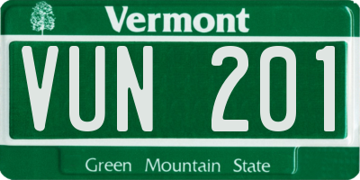 VT license plate VUN201