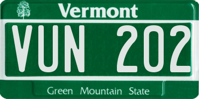 VT license plate VUN202