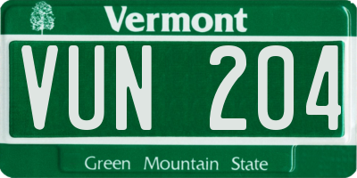 VT license plate VUN204