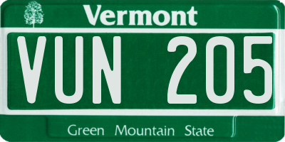 VT license plate VUN205