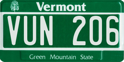 VT license plate VUN206