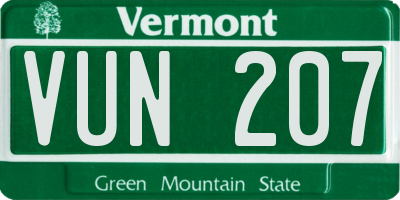 VT license plate VUN207