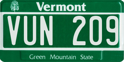 VT license plate VUN209