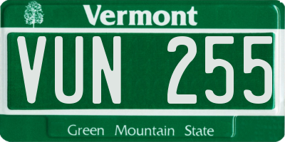 VT license plate VUN255