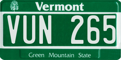 VT license plate VUN265