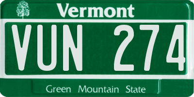 VT license plate VUN274