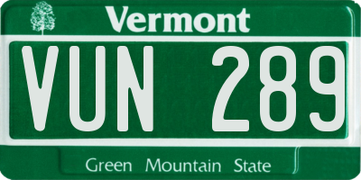 VT license plate VUN289
