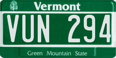 VT license plate VUN294