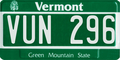 VT license plate VUN296