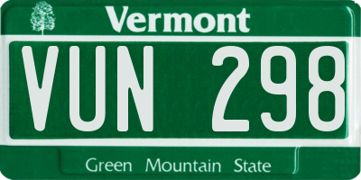 VT license plate VUN298