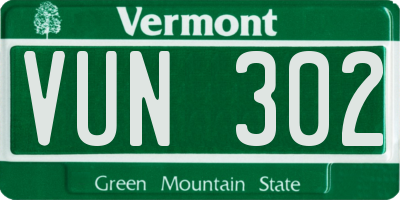 VT license plate VUN302