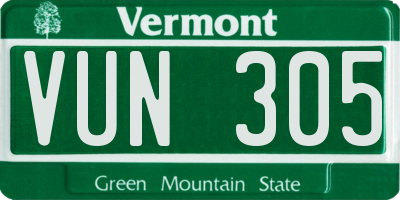 VT license plate VUN305