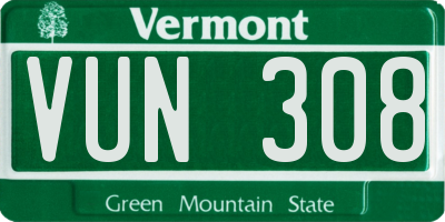 VT license plate VUN308