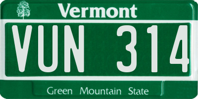 VT license plate VUN314