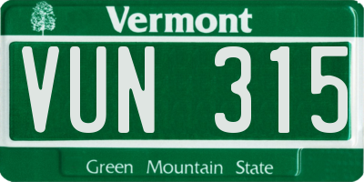 VT license plate VUN315
