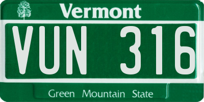 VT license plate VUN316