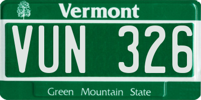 VT license plate VUN326
