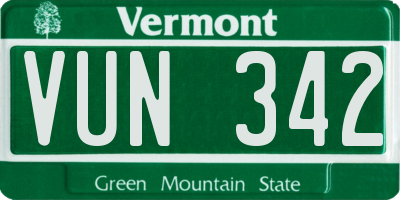 VT license plate VUN342