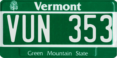 VT license plate VUN353