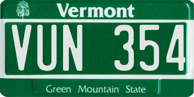 VT license plate VUN354