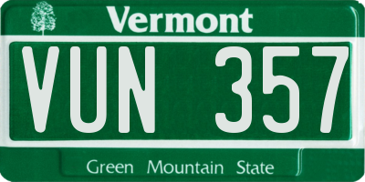 VT license plate VUN357