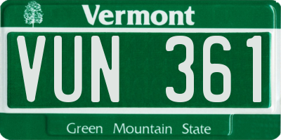 VT license plate VUN361