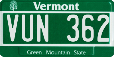 VT license plate VUN362