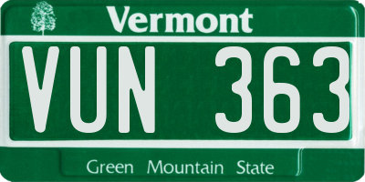 VT license plate VUN363