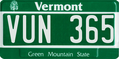 VT license plate VUN365