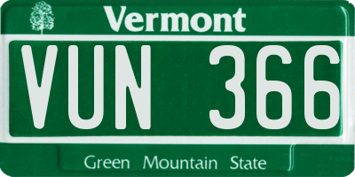 VT license plate VUN366