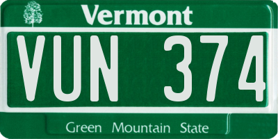 VT license plate VUN374