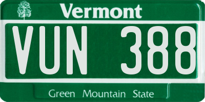 VT license plate VUN388