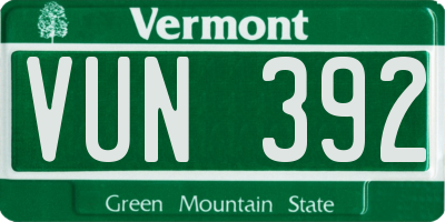 VT license plate VUN392