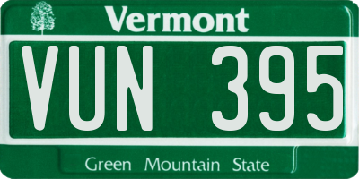 VT license plate VUN395