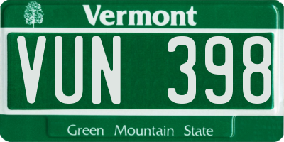 VT license plate VUN398