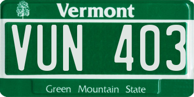 VT license plate VUN403