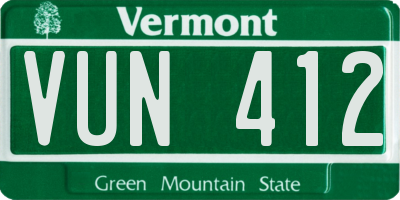 VT license plate VUN412