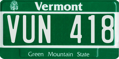 VT license plate VUN418