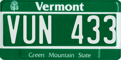 VT license plate VUN433
