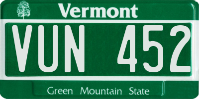VT license plate VUN452