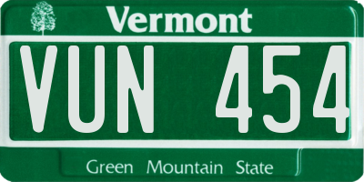 VT license plate VUN454