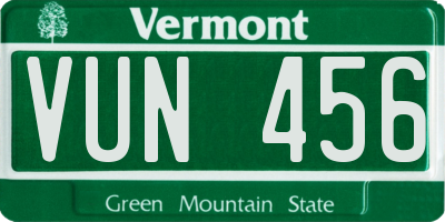 VT license plate VUN456