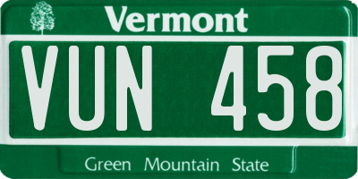 VT license plate VUN458