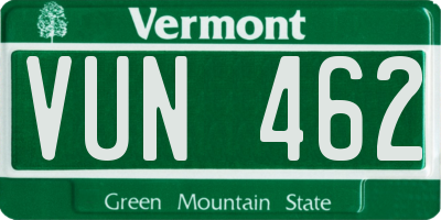 VT license plate VUN462