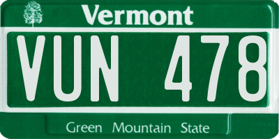 VT license plate VUN478