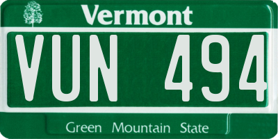 VT license plate VUN494