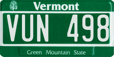 VT license plate VUN498